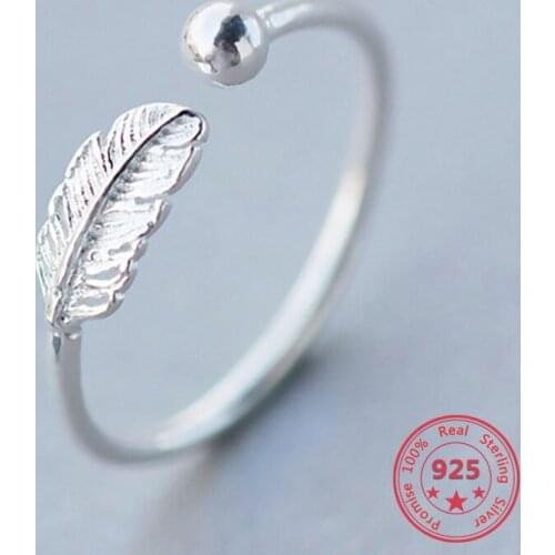 Authentic100% 925 Sterling Silver Cute Feather Personality Adjustable Ring Fine Jewelry For Women Party Elegant Accessories