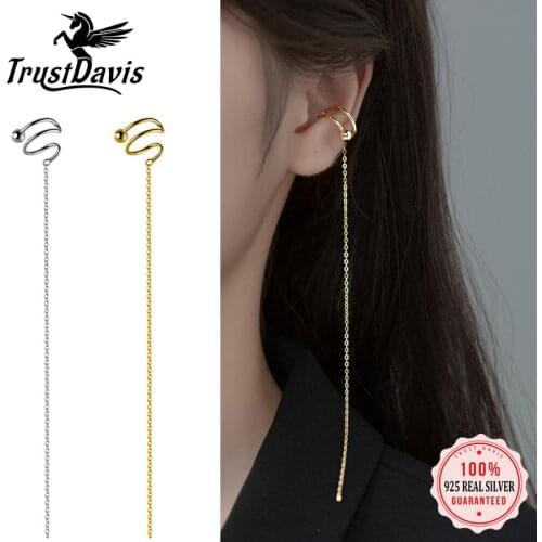 Trustdavis 1Pcs Real 925 Sterling Silver 16cm Ear Line Cuff Clip on Earrings For Women Birthday Present Fine Jewelry DA2357