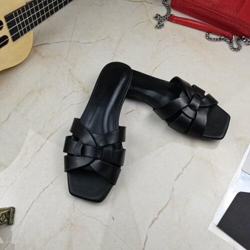 2021 New Summer Slippers Round Toe Women Shoes Elegant Genuine Leather Weave Shoes Woman Concise Slippers Woman Flats Slippers