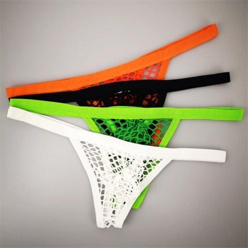 Fishnet Mesh Mens Sexy Pouch G-String Transparent Underwear Sexy Low Rise Bulge Thong Underwear