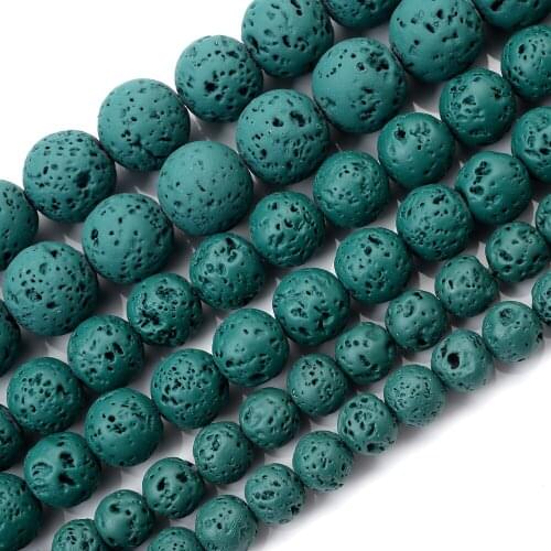 Dark Green Lava Beads Natural Stone Round Loose Spacer Bead for Jewelry Making DIY Charm Bracelet Accessories 4/6/8/10/12mm