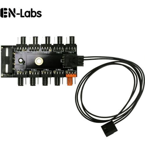 En-Labs Fan Cooling System 10 Channel CPU Molex 4pin PWM Fan Splitter Hub Power Extension Cable,4 Pin Backward 3 pin 2pin Fan