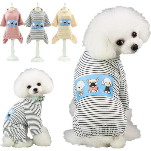 Spring Summer Dog Clothes Cotton Pet Clothes for Small Dogs Pet Striped Pattern Four-legged T-shirt Puppy Homewear Dog Clothes