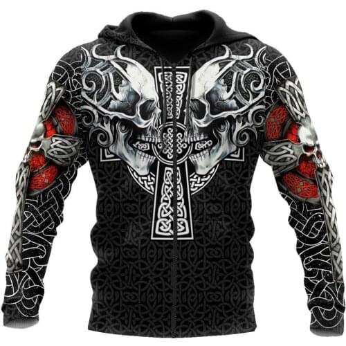 Viking Skull Tattoo 3D All Over Printed Fashion Hoodies Men Sweatshirt Unisex Zip Pullover Casual Jacket Tracksuit DW0246
