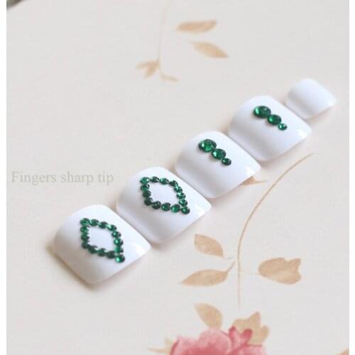 2020 High-grade High quality fashion full drill handmade round toe fake nail green drill 24PCS #N40