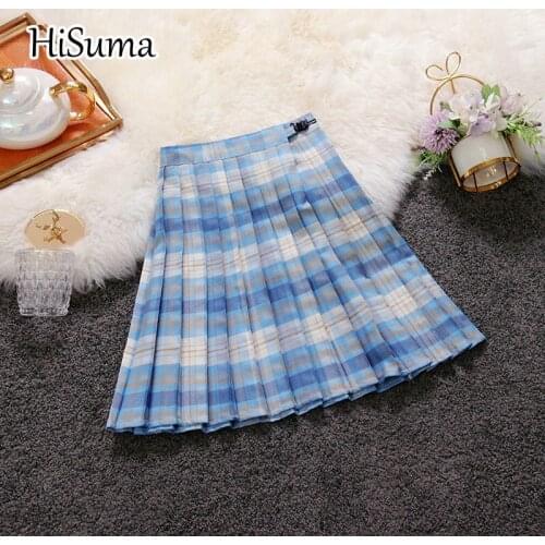 2021 summer New Female chic Plaid zipper pleating Skirt Womens Elegant Hight Waist slim A-line skirts japan style