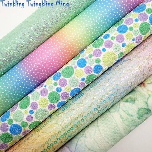 Green Glitter leather, Dots Printed synthetic leather, Lace Printed Faux Leather Sheets For Bow A4 21x29CM Twinkling Ming KM213