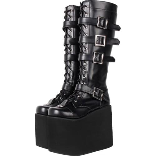 Angelic imprint Women motorcycle cool punk boots lady lolita shoes woman super high heels pumps big wedges heel 33-47 9708 15cm