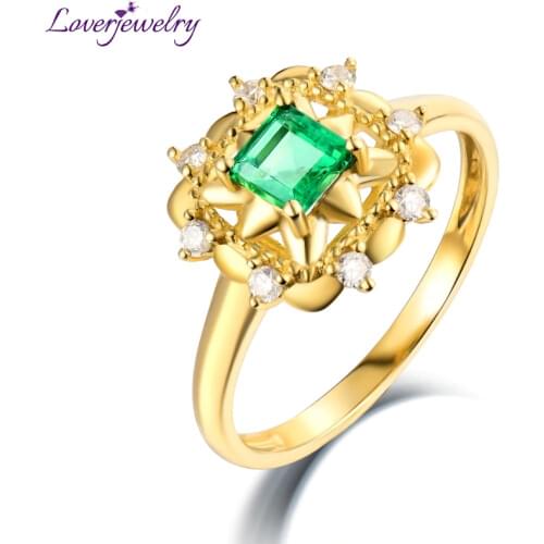 Women Emerald Ring Natural Diamond Colombia Emerald Rings Real 14Kt Yellow Gold For Mom Birthday Christmas Luxury Jewelry Gift