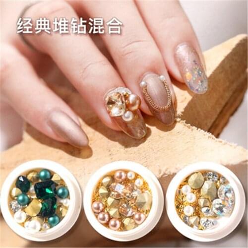 1 Jar GISLAN Mix Shapes Glitter Diamond Pearls Metal Chain Beads Nail Art Colorful Rhinestones Gems Decals Manicure DIY Tips