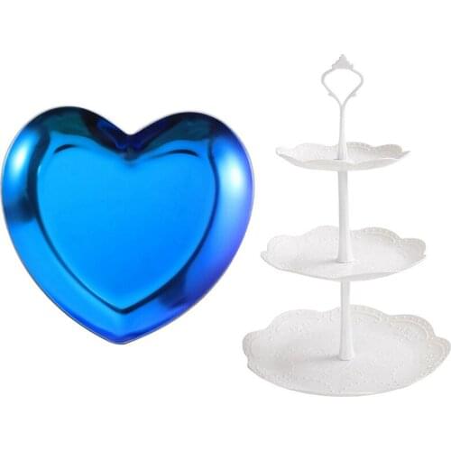 1Pcs Heart Shaped Jewelry Serving Plate Metal Tray & 1 Set Plastic Serving Platter Cake Stand Traydessert Tray Square
