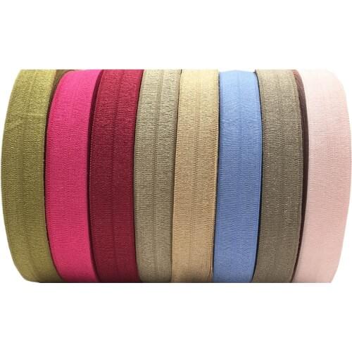 10 Yard 5/8" 15mm Solid Color Shiny Fold Over Elastic FOE Spandex Band Kids Hair Tie Headband Dress Lace Trim Sewing
