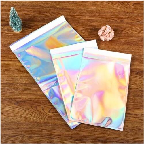 100pcs Colorful Laser Mailing Bags Self Sealing Plastic Envelopes Storage Bag Clothes Poly Adhesive Courier Packaging Bags