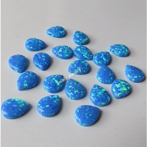20pcs/lot 10x8mm OP05 Dark Blue Drilled Pear Cabochon Opal Teardrop Opal Synthetic Drop Cabochon Opal for Necklace