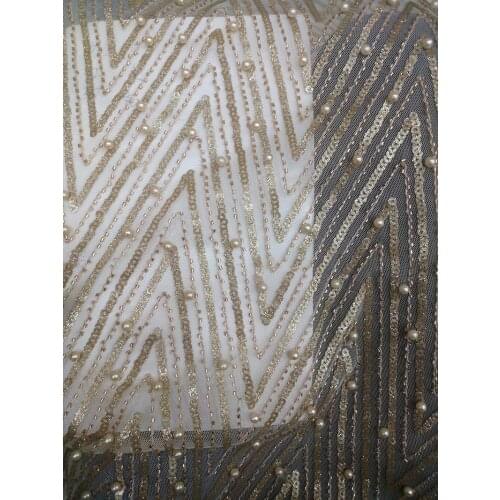 2018 wholesale price new African embroidery lace fabric french tulle lace bridal wedding lace sold by yard Champagne color 5y