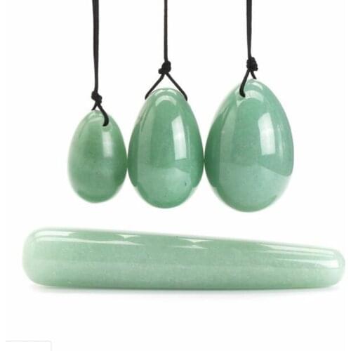 4Pcs/Set Green Aventurine Quartz Yoni Egg Kegel Exercise + 1Pcs Massage Stick Facial Neck Healing Slimming Massager
