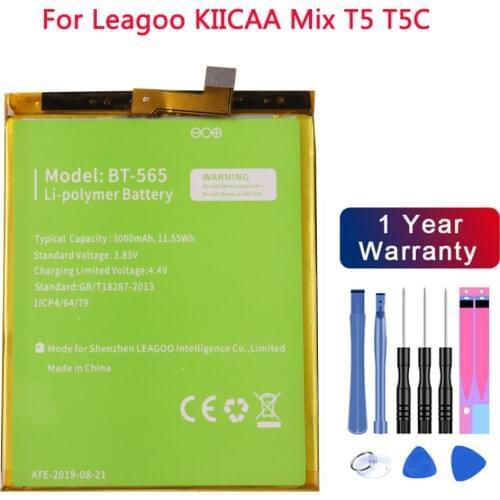 100% Original BT-565/BT-566 3000mAh Battery For Leagoo KIICAA Mix T5 T5C BT565/BT566 Mobile Smart Phone Parts Batterie batteries