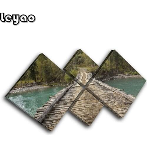 Wooden bridge river forest landscape multi-picture 5D full Diamond Painting 4 pieces Full Square Round Diamond Art Embroidery
