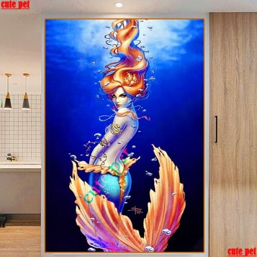 Cute pet Diy diamond painting Deep Sea Mermaid full Square round drill cross stitch 5d Diamond Embroidery mosaic Art home decor