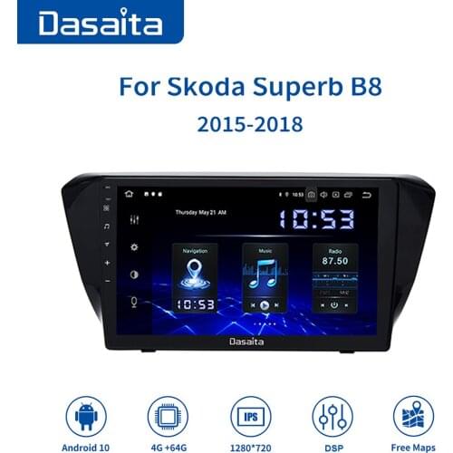 Dasaita 10.2" Android 10 Car Radio 4GB+64GB Auto Stereo with Carplay DSP HD Touch Screen for Skoda Superb B8 2015 2016 2017 2018