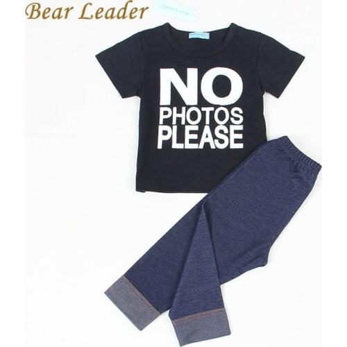 Bear Leader Baby Clothing Sets 2021 Summer Style Baby Girls Boys Clothes Black Letter T-shirt+Imitation cowboy pants 2pcs suit