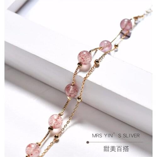 Druzy Natural Crytsal Stone Bracelet Lovely Strawberry Quartz Pink 7 Beads Bracelet for Girl Lady Beautiful Exquisite Gift