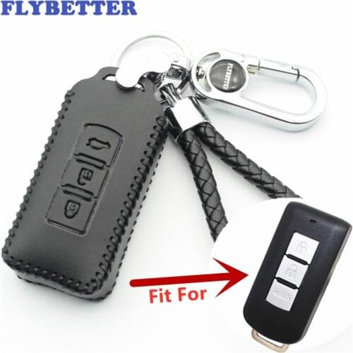 FLYBETTER Genuine Leather 3Button Smart Key Case Cover For Mitsubishi Outlander/Lancer /Pajero Sport /ASX Car Styling (B) L1651