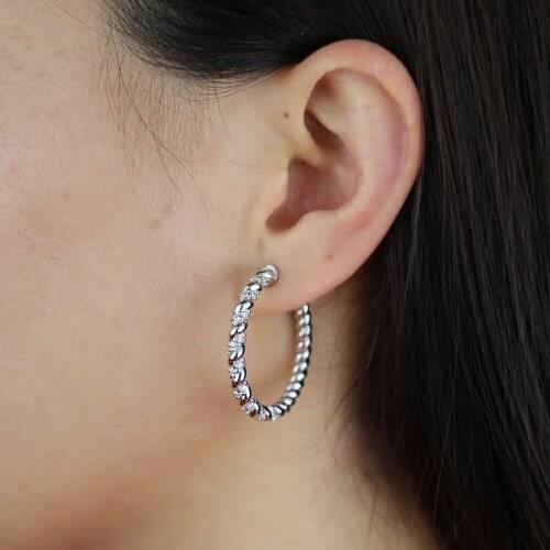 Gold Silver color 20mm 32mm hoop Earrings paved 5A CZ Zircon Circle Huggie Hoop Earrings For Women Fine jewelry drop ship