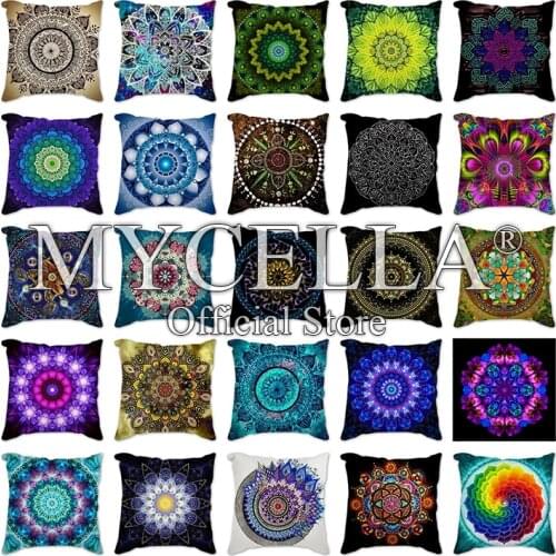 Home Decorative Sticker Flower of Life Mandala Throw Pillowcase 45 X 45cm Pillows Cushion Cover Cotton Linen Printed Pillow Case