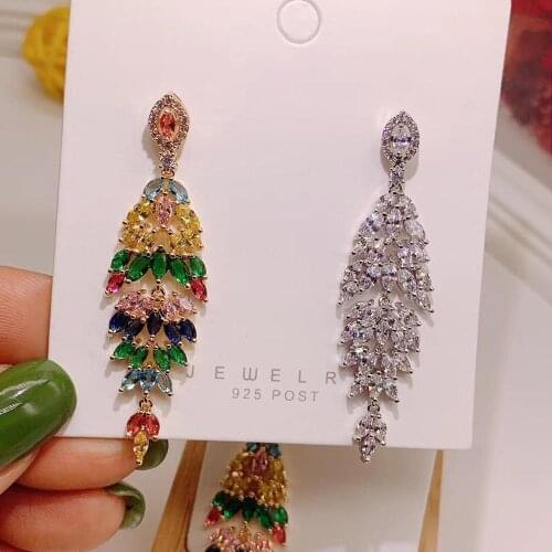 Long Leaf Water Drop Cubic Zirconia Pave Women Engagment Night Out Party Anniversary Dress Up Earring e7156