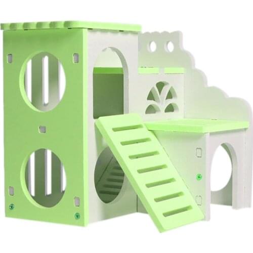 Two-Layer Hamster House Toy Cage Gerbille Hideout Wooden House For Rodent Climbing Ferret Exercise Hut With Stairs Pet Supplies