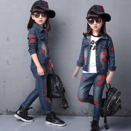 Girls Denim clothing set Jacket + Jeans suits 2pcs Autumn Winter children clothes teen fashion sportwear for 6 8 10 12 14 Year