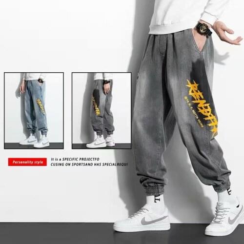High quality Fashion Mens Cargo Jeans Hip Hop Trend Streetwear Jogging Denim Pants Men Casual Elastic Waist Casual Baggy Jeans