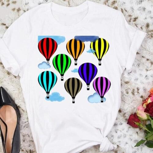 Women Cartoon Hot Balloon Watercolor Short Sleeve Summer Sweet Tshirts Fashion Clothes Stylish T Top Lady Print Tee T-Shirt
