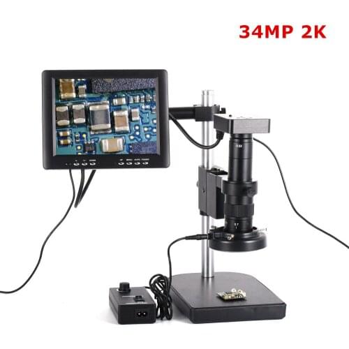 34MP Microscope Camera HDMI USB Industrial 180X C-mount Zoom Lens 60 LED Light with 8" HD LCD Screen For PCB Repair Soldering