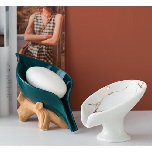 Ceramic leaf soap box ornaments household drain free perforated soap box toilet ornaments