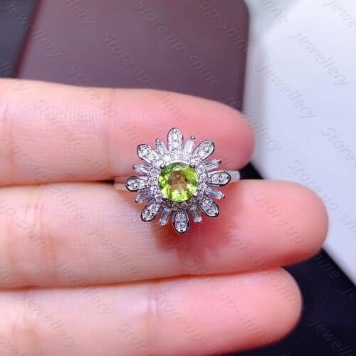 Natural Peridot Ring 925 Silver Womens Ring Fresh and Cute Style Sweet Style
