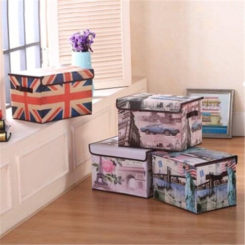 Multi-function Non-woven Retro Folding Storage Stool Sit Box Shoes Stool Storage Box Organizer Home Decoration