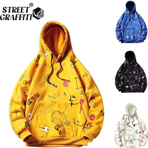 Mens Casual Hoodie Sweatshirt Vintage Yellow Painted Style Hip Hop Creativity Streetwear 2021 Fashion Cotton 5XL Men Hoodies