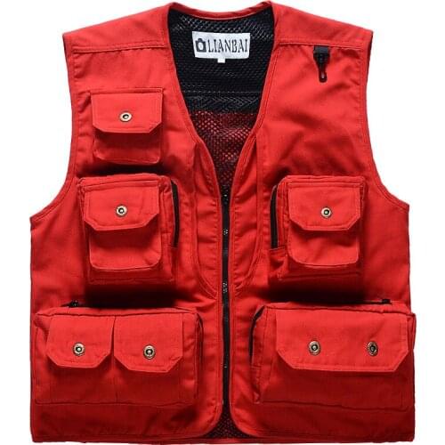 Mens Outdoor Sports Vest Cotton Multi-bag Photography Hunting Advertising Fishing Hiking Vests Black Sleeveless Vest SizeM-XXXL