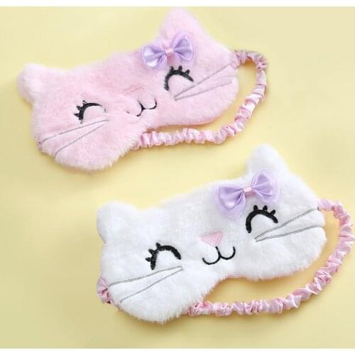 Plush Cat Face Eye Travel Sleeping Soft Eye Mask Blindfold Shade Eyeshade for Travel Home Kids Gift Cute Blindfolds