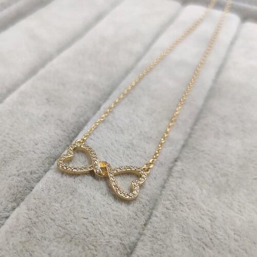 NEW Zircon Clear CZ Champagne Gold Color Bow-knot Necklace Cubic Zirconia Love Bow Jewelry for Girls Gift Dropshipping Wholesale