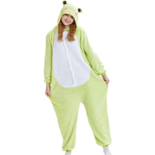 2020 Adults Animal Pajamas Cartoon Sleepwear Frog Pajamas Sets Anime Kigurumi Women Men Warm Flannel Hooded