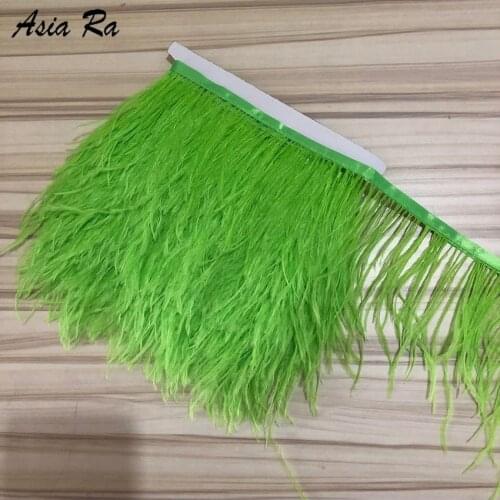 45 Colors Apple Green Dyed Ostrich Feather Trims 10-15cm 4-6inch in width Ostrich Plumas Fringes wedding carnival cloth decorate