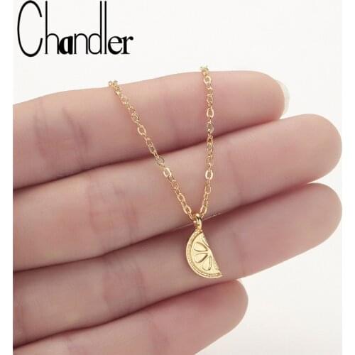 Chandler Stainless Steel Cute Gold Color Lemon Necklace Mini Fruit Pendant Minimalist Metal Simple Tiny Slim Chain Necklaces