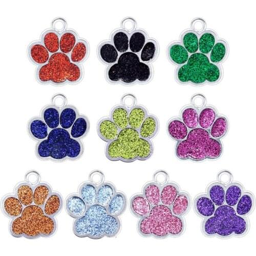 50pcs/Lot Dog Cat Bear Paw Prints Necklace Pendant Hang Charms Shine Bling Enamel For DIY Pet Collar Keychain Cell Phone Gift