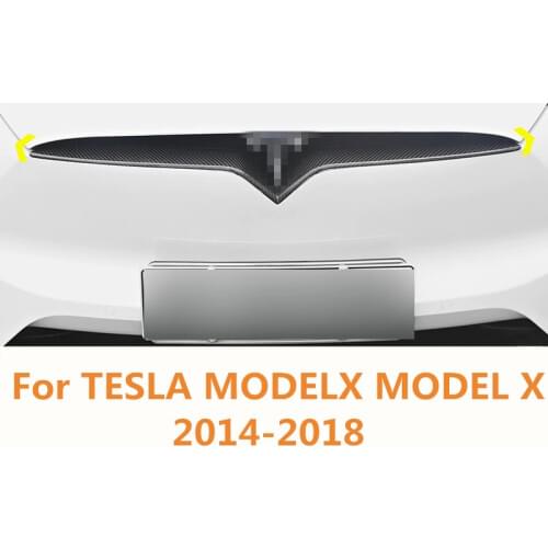 For TESLA MODELX MODEL X 2014-2018 Carbon Fiber Bumper Air-inlet Grille Trims Front Grille Strip Center Racing Cover Accessories