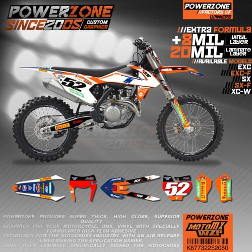 PowerZone Custom Team Graphics Backgrounds Decals 3M Stickers Kit For KTM SX SXF MX EXC XCW Enduro 125cc to 500cc 2016-2019 080
