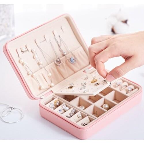 Portable Princess European Korean Style Detachable Necklace with Mirror Small Simple Earrings Ring Jewelry Lipstick Storage Box