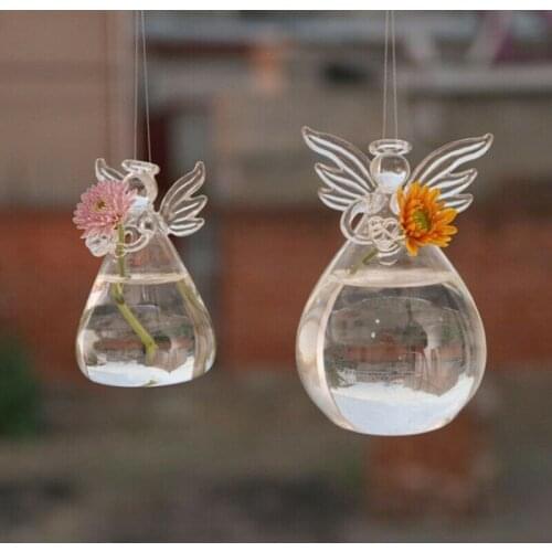 Clear Glass Angel Shape Flower Vase Hanging Vase Floral Plant Pots Terrarium Container Wedding Home Decor